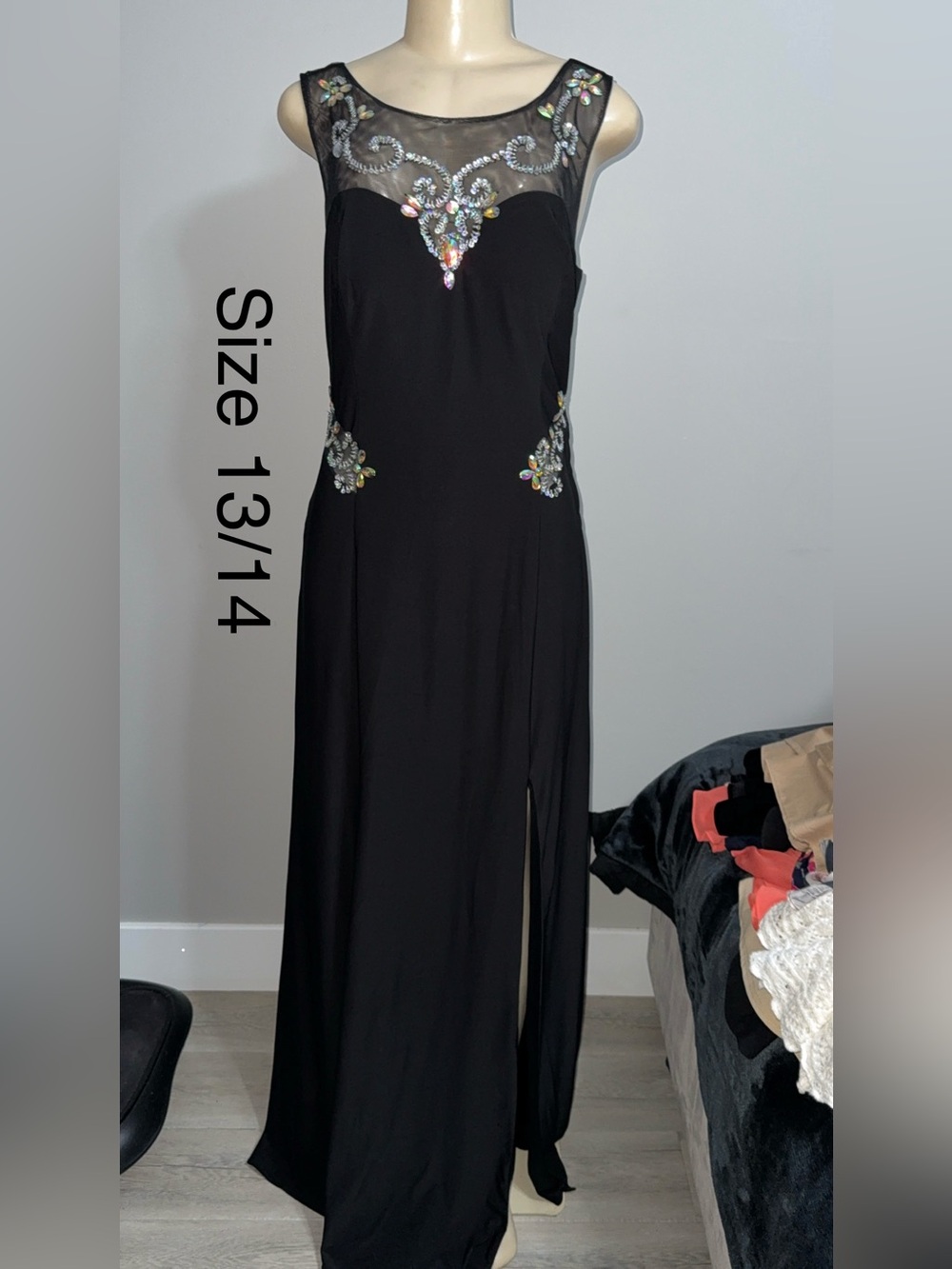 Black Embellished Evening Dress with Sheer back